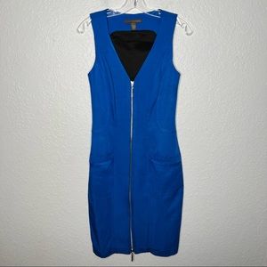 Andy The Anh Womens Sleeveless Full Zip Up Bodycon Dress Blue Sz 4 French Linen